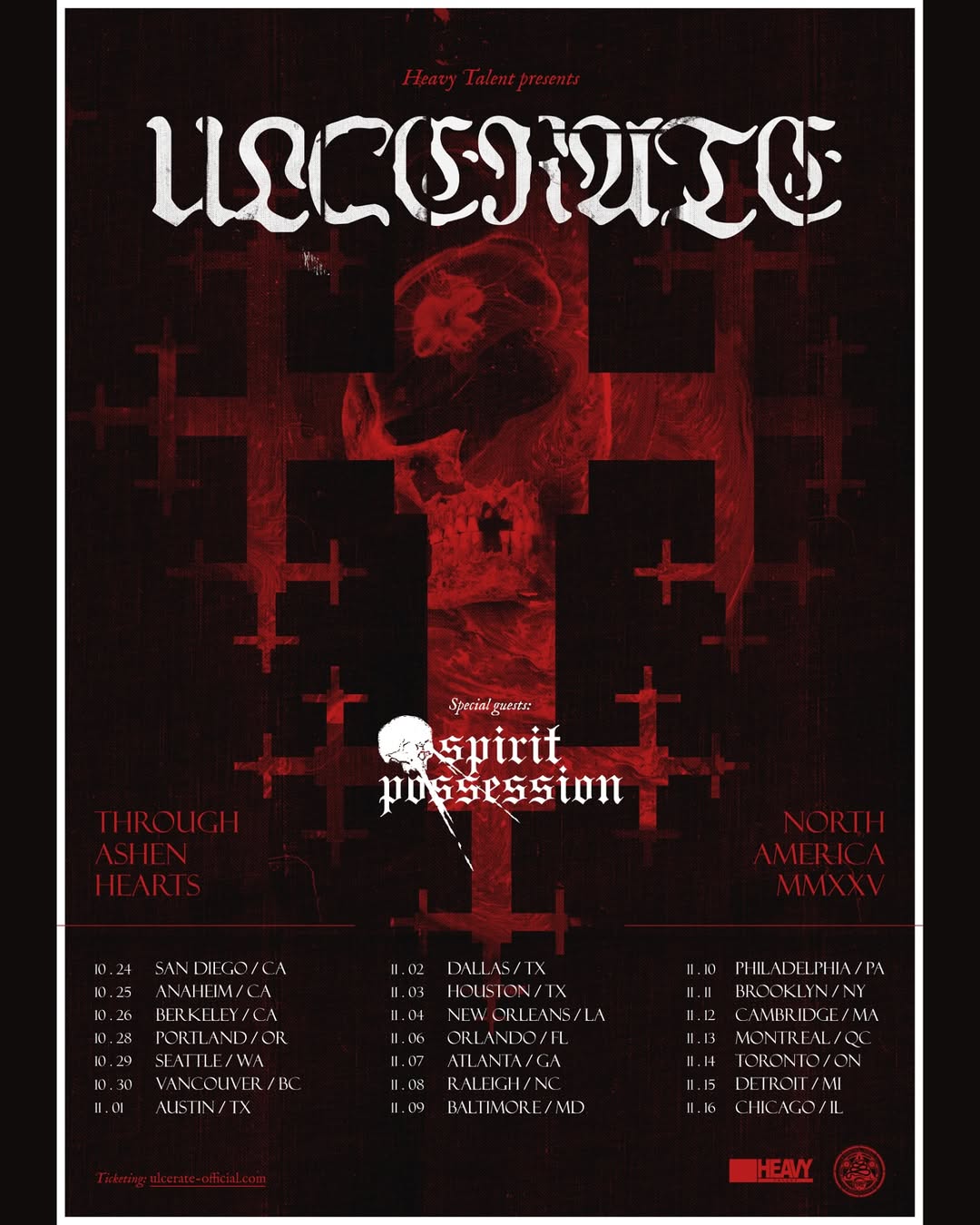 Spirit Possession THROUGH ASHEN HEARTS - N. AMERICA MMXXV Tour Poster
